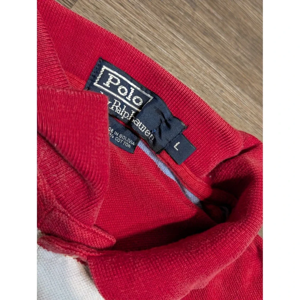 Polo Ralph Lauren Mens Large USA Flag Striped Pocket Polo Shirt Red White Blue